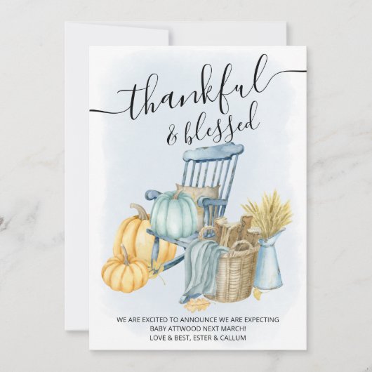 Thankful and Bless Country Pumpkin Boy Zwangerscha Aankondiging (Voorkant)