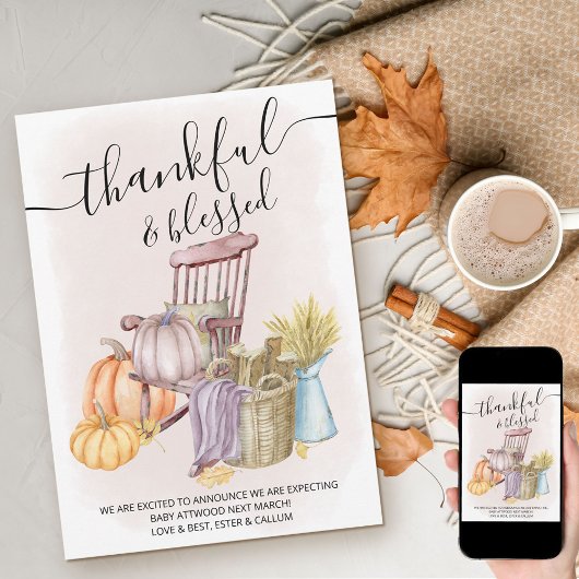 Thankful and Bless Country Pumpkin Zwangerschap Aankondiging