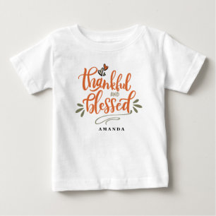 Thankful and Blessed Custom Name Cute Thanksgiving