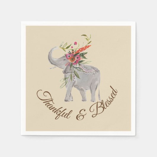 Thankful and Blessed Elephant Thanksgiving Servet (Voorkant)