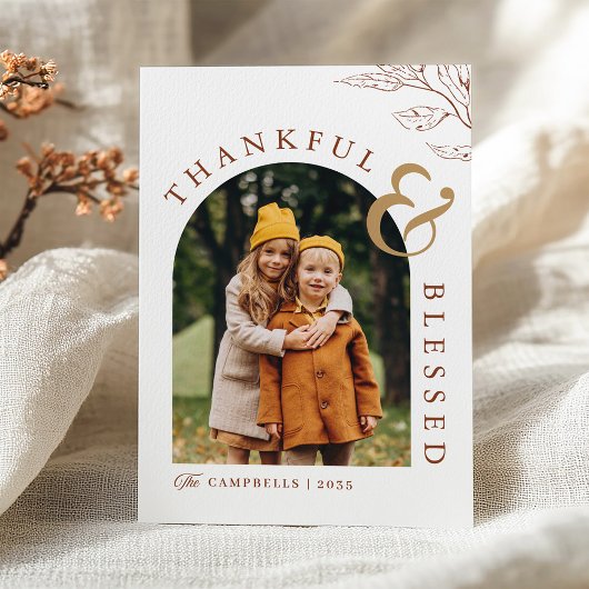 Thankful and Blessed Happy Thanksgiving Photo Feestdagenkaart