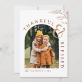 Thankful and Blessed Happy Thanksgiving Photo Feestdagenkaart (Voorkant)
