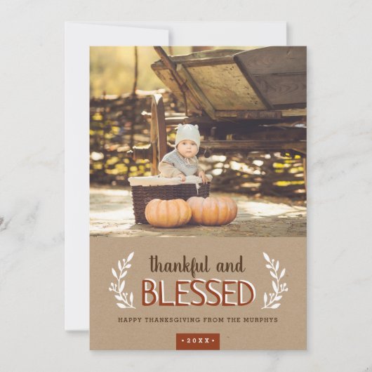 Thankful and Blessed Thanksgiving Photo Card Feestdagenkaart (Voorkant)