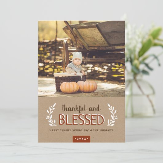 Thankful and Blessed Thanksgiving Photo Card Feestdagenkaart (Staand voorkant)