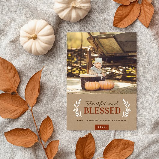 Thankful and Blessed Thanksgiving Photo Card Feestdagenkaart