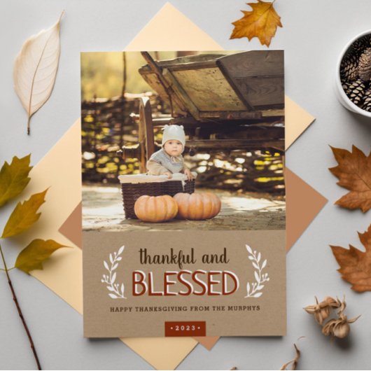 Thankful and Blessed Thanksgiving Photo Card Feestdagenkaart
