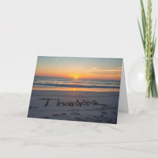 🌅 Thankful at Sunset – Beach Thanksgiving Card Kaart