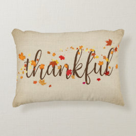 Thankful Autumn Leaves on Burlap Accent Kussen