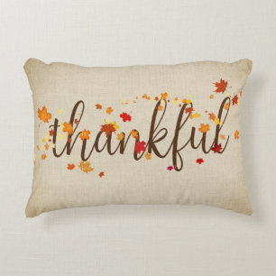 Thankful Autumn Leaves on Burlap Accent Kussen