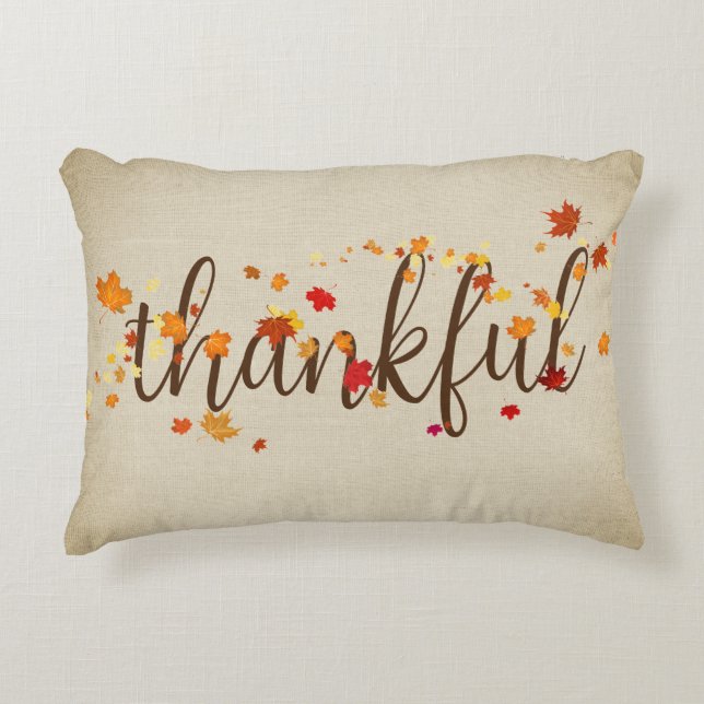 Thankful Autumn Leaves on Burlap Accent Kussen (Voorkant)