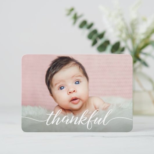 Thankful Baby Girl Foto's Roze Baby shower Kaart (Staand voorkant)
