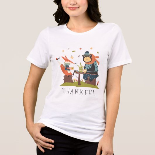 Thankful Beer Fox Autumn Cartoon | THANKSGIVING Tri-Blend Shirt (Voorkant)