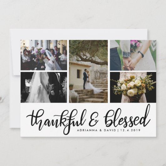 Thankful & Blessed Five Couple Photo Wedding Bedankkaart (Voorkant)