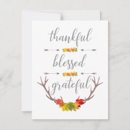 Thankful Blessed Grateful Herfst Antler Thanksgivi Feestdagenkaart