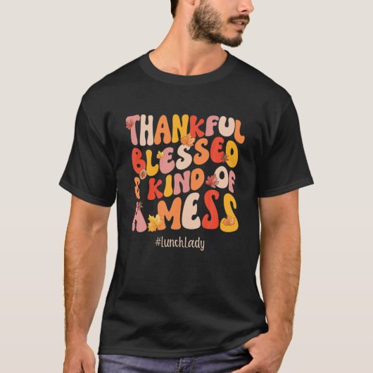 Thankful Blessed Lunch Lady Herfst Vibes Thanksgiv T-shirt (Voorkant)