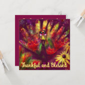 Thankful Blessed Turkey Personalized Thanksgiving Kaart (Voorkant / Achterkant in situ)