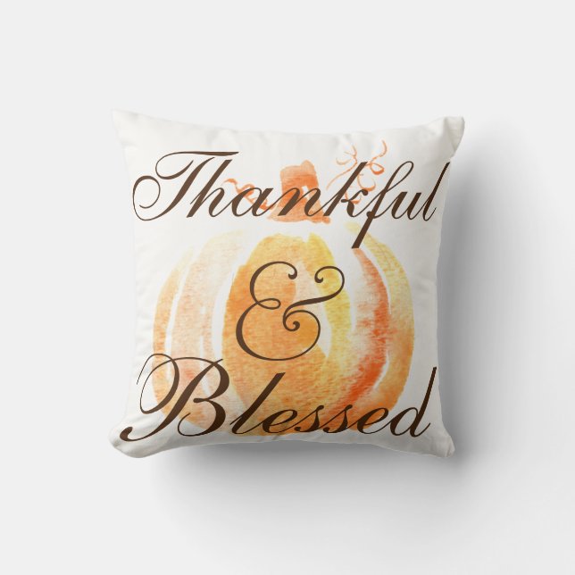 Thankful & Blessed Waterverf Pumpkin Polka Dots Kussen (Voorkant)
