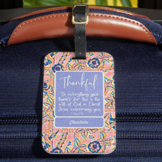 Thankful blue roze Christelijk inspirerend Bagagelabel