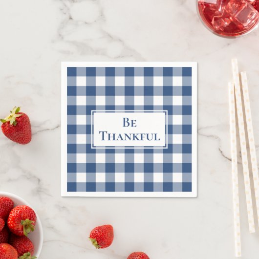 Thankful Blue White Gingham Check Thanksgiving Servet (Insitu)