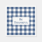 Thankful Blue White Gingham Check Thanksgiving Servet (Voorkant)