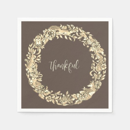 Thankful Brown Woodland Animal Rustic Herfst herfs Servet (Voorkant)