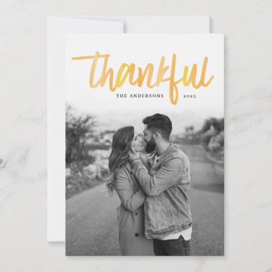 Thankful Brushed | Thanksgiving-fotokaart Feestdagenkaart (Voorkant)