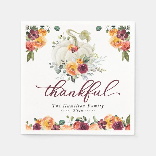 Thankful Burgundy Floral Pumpkin Thanksgiving Servet (Voorkant)