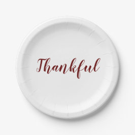 Thankful burgundy maroon white script Thanksgiving Papieren Bordje