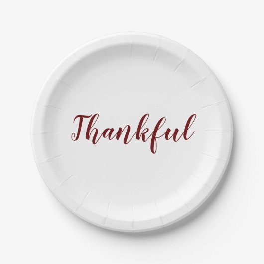 Thankful burgundy maroon white script Thanksgiving Papieren Bordje (Voorkant)