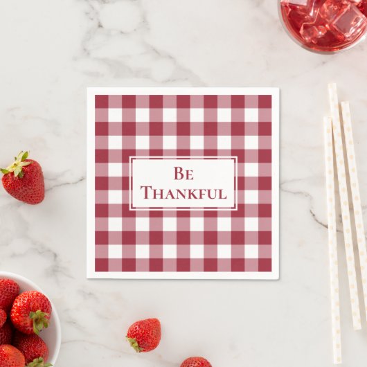 Thankful Burgundy White Gingham Check Thanksgiving Servet (Insitu)