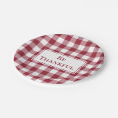 Thankful Burgundy White Gingham Pset Thanksgiving Papieren Bordje (Gekanteld)