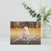 Thankful Calligraphy | Volledige foto-Thanksgiving Feestdagenkaart (Staand voorkant)