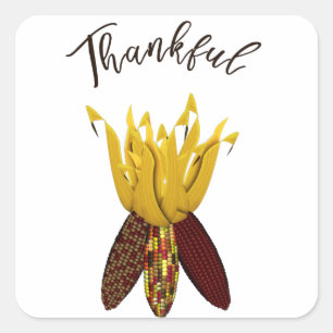 Thankful - Colorful Autumn Indian Corn Vierkante Sticker