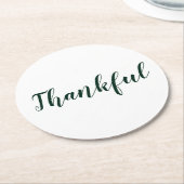 Thankful dark pine green white script Thanksgiving Ronde Kartonnen Onderzetter (Gebogen)