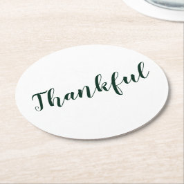 Thankful dark pine green white script Thanksgiving Ronde Kartonnen Onderzetter