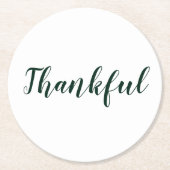 Thankful dark pine green white script Thanksgiving Ronde Kartonnen Onderzetter (Voorkant)