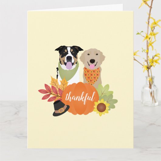 Thankful Dogs Thanksgiving Harvest Pumpkins Kaart (Gele Bloem)