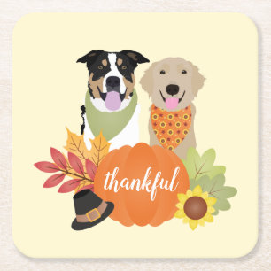 Thankful Dogs Thanksgiving Harvest Pumpkins Kartonnen Onderzetters