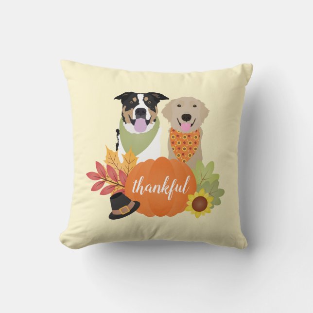 Thankful Dogs Thanksgiving Harvest Pumpkins Kussen (Voorkant)