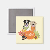 Thankful Dogs Thanksgiving Harvest Pumpkins Magneet (Voorkant / Achterkant)