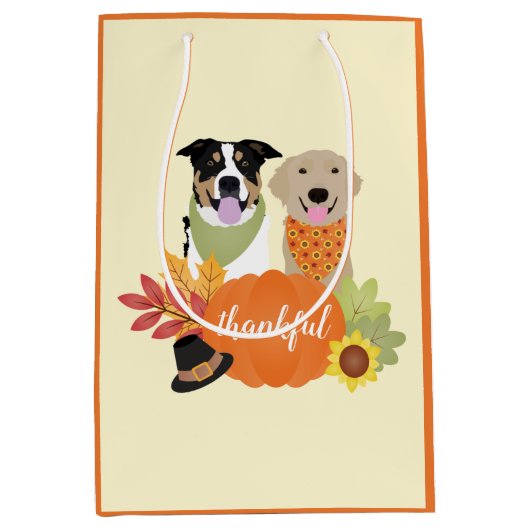 Thankful Dogs Thanksgiving Harvest Pumpkins Medium Cadeauzakje (Voorkant)