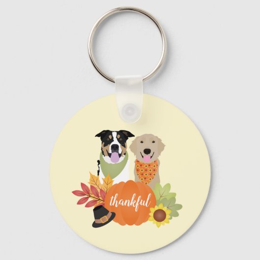 Thankful Dogs Thanksgiving Harvest Pumpkins Sleutelhanger (Voorkant)
