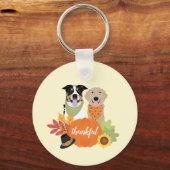 Thankful Dogs Thanksgiving Harvest Pumpkins Sleutelhanger (Achterkant)
