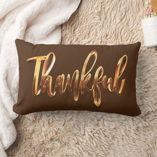 Thankful Elegant Brown Oranje Script Thanksgiving Kussen (Deken)