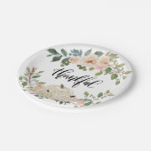 Thankful Elegant Ivory Pink Flowers & Pumpkins Papieren Bordje (Gekanteld)