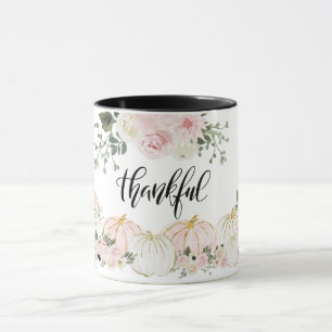 Thankful Elegant White Pink Gold Pumpkin Floral Mok