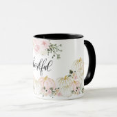 Thankful Elegant White Pink Gold Pumpkin Floral Mok (Voorkant rechts)