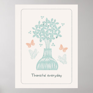 Thankful Everyday: Bleke Vlinders en Bloemen Poster