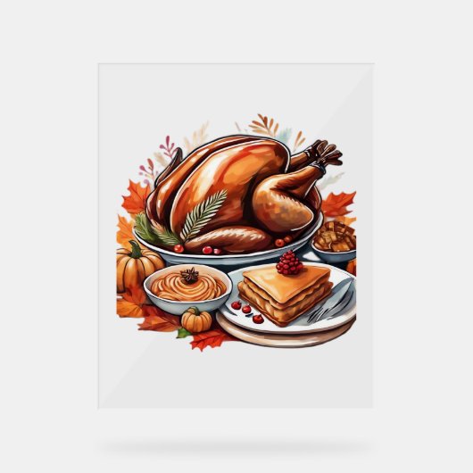 Thankful & Fly Turkey – Kleurrijke Urban Cartoon O Acryl Bord (Voorkant)