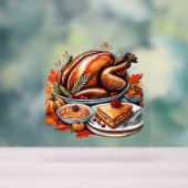 Thankful & Fly Turkey – Kleurrijke Urban Cartoon O Acryl Bord (Neutraal)